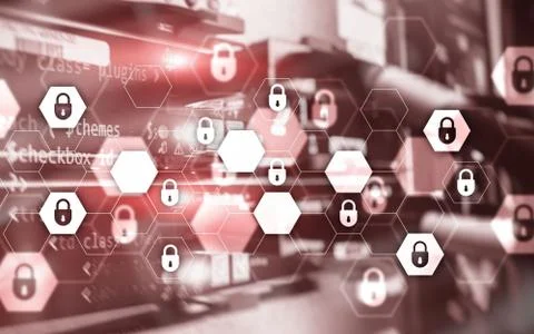 Server rack room digital security data protection concept. Stock Photos
