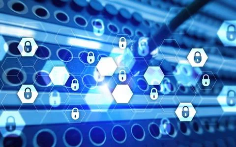 Server rack room digital security data protection concept. Foto stock