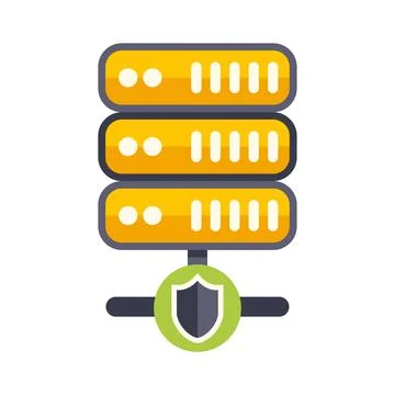 Server rack with security shield protecting data Stock Illustration