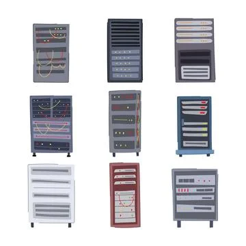 Server rack set cartoon vector illustration Stock Illustration