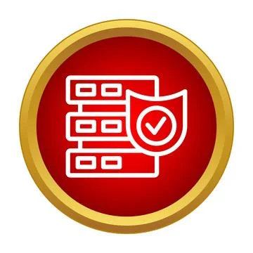 Server rack with shield checkmark icon protecting data Illustrazione stock