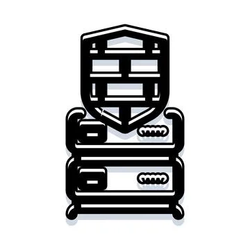 Server rack with shield protecting data storage Stock Illustration