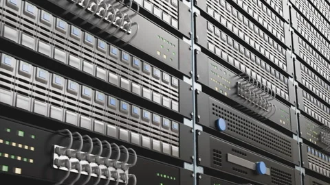 Server Rack Showcasing Multiple Black Equipment Units With Blue and Silver Stock Footage 316891455
