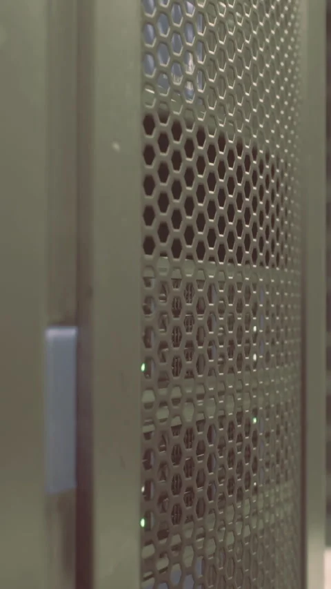 Server rack shows equipment and lights in data center during daytime Stock Footage 334167496