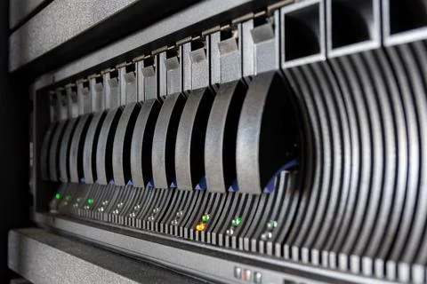 Server Rack Storage Drives and Status Lights Foto stock