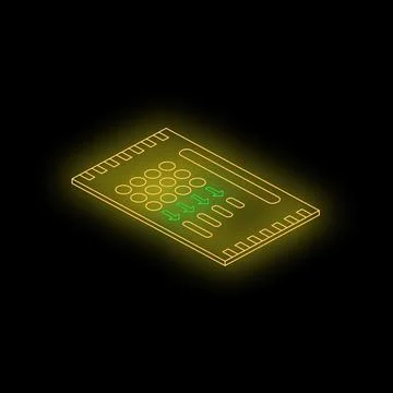 Server rack transferring data, with neon yellow lines forming an isometric pr Stock Illustration