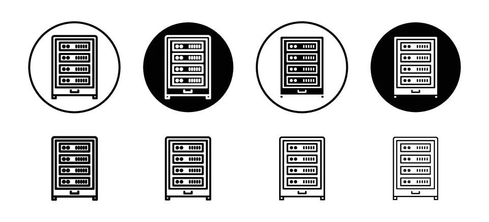Server rack vector icon set collection. Server rack Outline flat Icon. Stock Illustration
