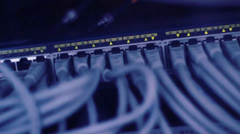 Server rack w blinking hub devices Stock Footage 36903509