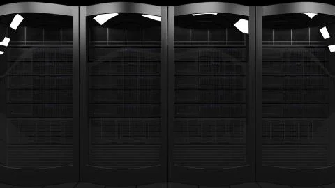 Server racks 3D rendering. Cloud technologies, ISP, corporate IT, ecommerce Stock Illustration