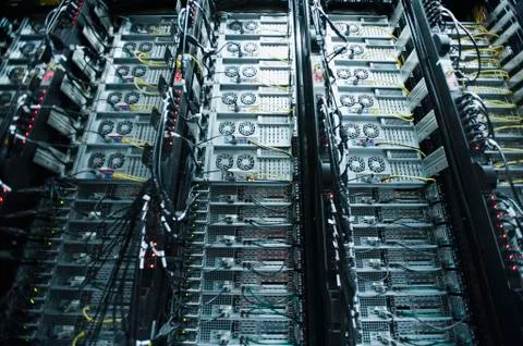 Server racks and cables Stock Photos