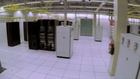 Server racks and networking equipment inside modern data center facility Stock Footage 335353955
