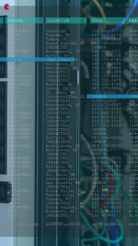 Server racks with cables, data processing animation overlaying in tech Stock Footage 320215628