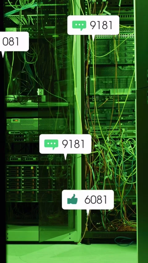 Server racks cables static with notifications appearing clustering fading 動画素材 332823214