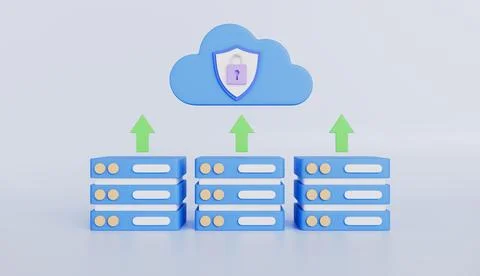 Server racks with cloud computing security protection system, online data Stock Illustration