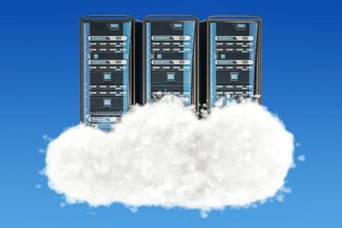 Server Racks with clouds, 3D rendering Stock Illustration