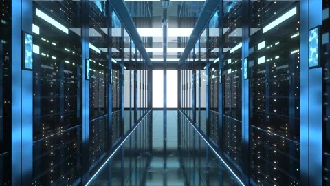 Server racks in computer network security server room data center, 3d renderi Stock Footage 148285703