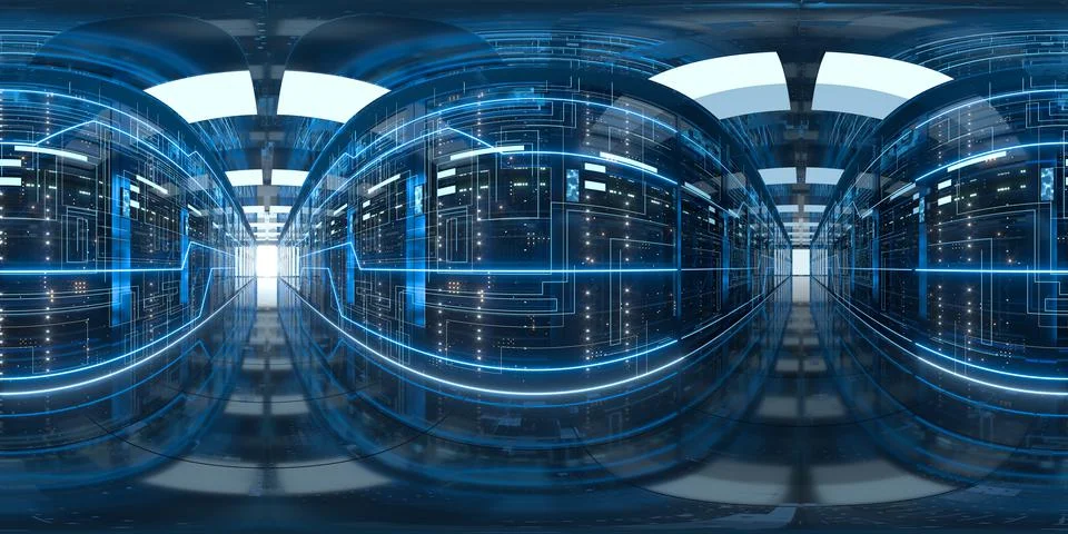 Server racks in computer network security server room data center, 3d renderi Stock Illustration