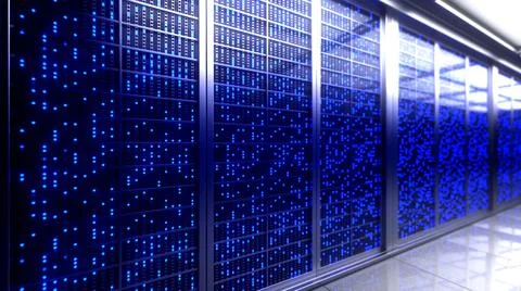 Server racks in computer network security server room data center. 3d renderi Stock Illustration