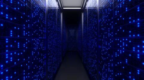 Server racks in computer network security server room data center. 3d renderi Stock Illustration