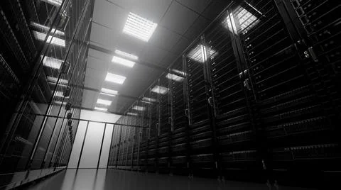 Server racks in computer network security server room data center. Backup, mi Illustrazione stock