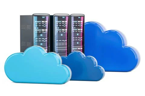 Server Racks with computing clouds. Storage concept, 3D rendering Stock Illustration