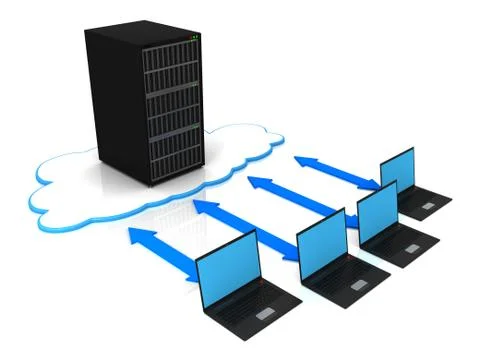 Server Racks with computing clouds. Storage concept. Stock Illustration