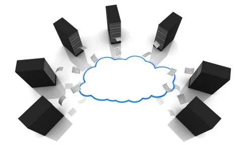 Server Racks with computing clouds. Storage concept. Stock Illustration