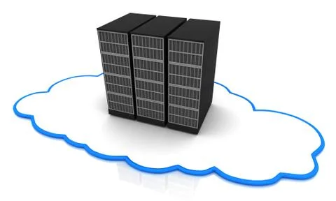 Server Racks with computing clouds. Storage concept. Stock Illustration