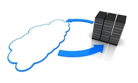 Server Racks with computing clouds. Storage concept. Stock Illustration