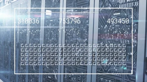 Server racks in data center, probe refreshing counters and filling grid, showing Stock Footage 331276116