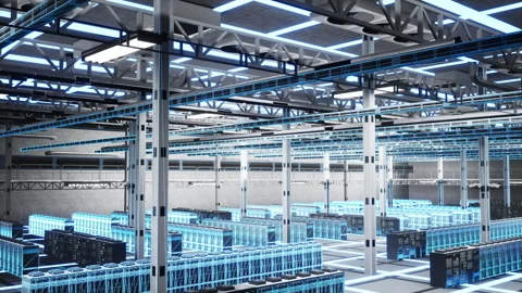 Server racks in data center scanned for digital twin virtualization Stock Footage 328200257