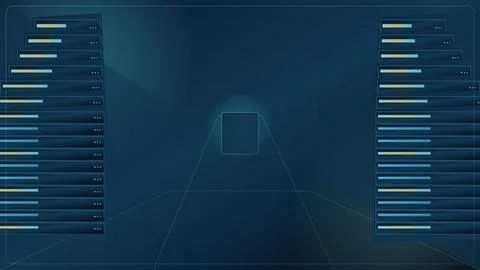 Server racks glowing blue lights aligned tunnel futuristic data center Stock Illustration