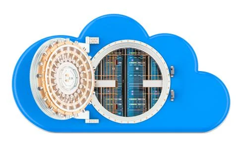 Server racks inside computing cloud . Security and protection concept, 3D ren Stock Illustration