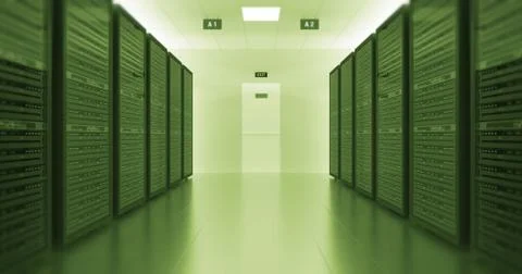 Server Racks In a Modern Data Center. Technology Related 4K 3D Render. イラスト素材