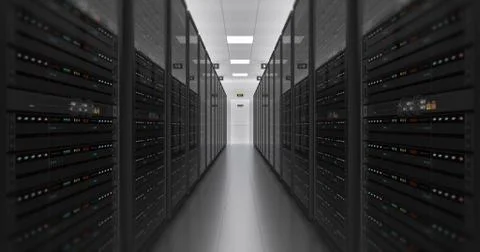 Server Racks In a Modern Data Center. Technology Related 4K Cg Render. 스톡 일러스트