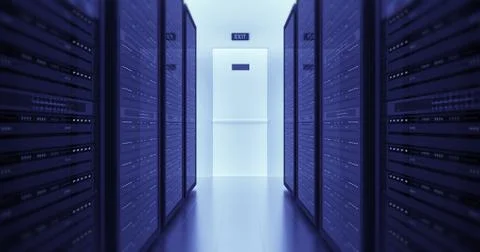 Server Racks In a Modern Data Center. Technology Related 4K Cg Render. イラスト素材