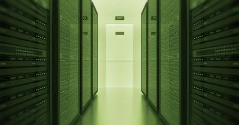 Server Racks In a Modern Data Center. Technology Related 4K Cg Render. Stock Illustration