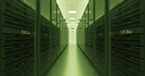 Server Racks In a Modern Data Center. Technology Related 4K Cg Render. Stock Illustration