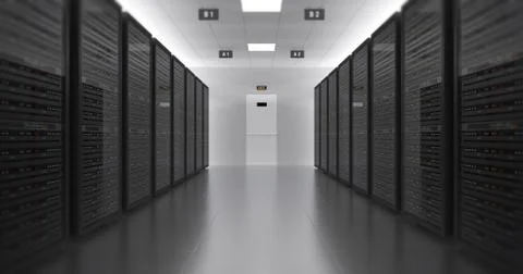 Server Racks In a Modern Data Center. Technology Related CG. Stock Illustration