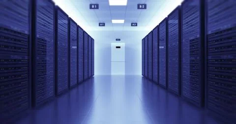 Server Racks In a Modern Data Center. Technology Related CG. Stock Illustration