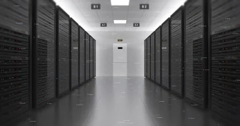 Server Racks In a Modern Data Center. Computer Racks All Around. Stock Illustration