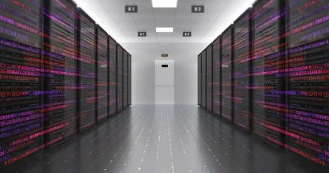 Server Racks In a Modern Data Center. Computer Racks All Around. Illustrazione stock