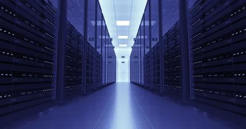 Server Racks In a Modern Data Center. Technology Related 4K Cg Render. 스톡 일러스트