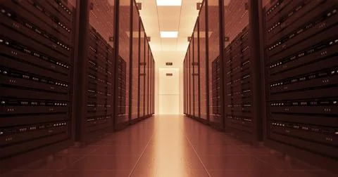 Server Racks In a Modern Data Center. Technology Related 4K Cg Render. Stock Illustration