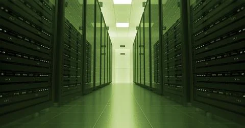 Server Racks In a Modern Data Center. Technology Related 4K Cg Render. Stock Illustration