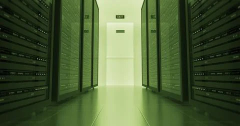 Server Racks In a Modern Data Center. Technology Related 4K Cg Render. 스톡 일러스트