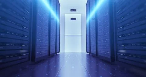 Server Racks In a Modern Data Center. Computer Racks All Around Flying Circuits Illustrazione stock