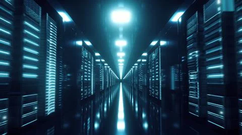 Server Racks In a Modern Data Center. Cloud Technology concept. 3d illustrati Stockillustratie