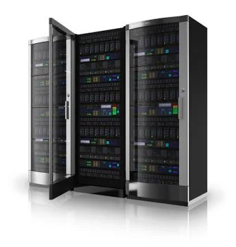 Server racks with open door Stock Illustration