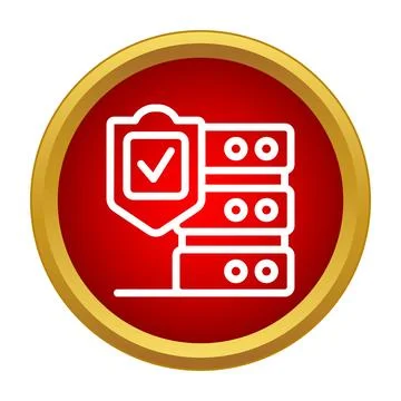 Server racks protected by a security shield with a checkmark Stock Illustration